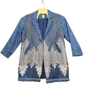 Chico's Jacket Women's 16-18 Blue Denim Artisan Stich Longline Cotton Lagenlook